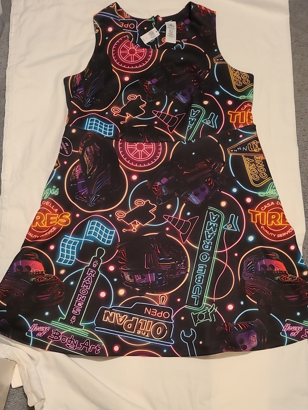 NWT Disney Cars 1X Midi Dress Stretch Parks Matter Pixar Black Neon Disneyland